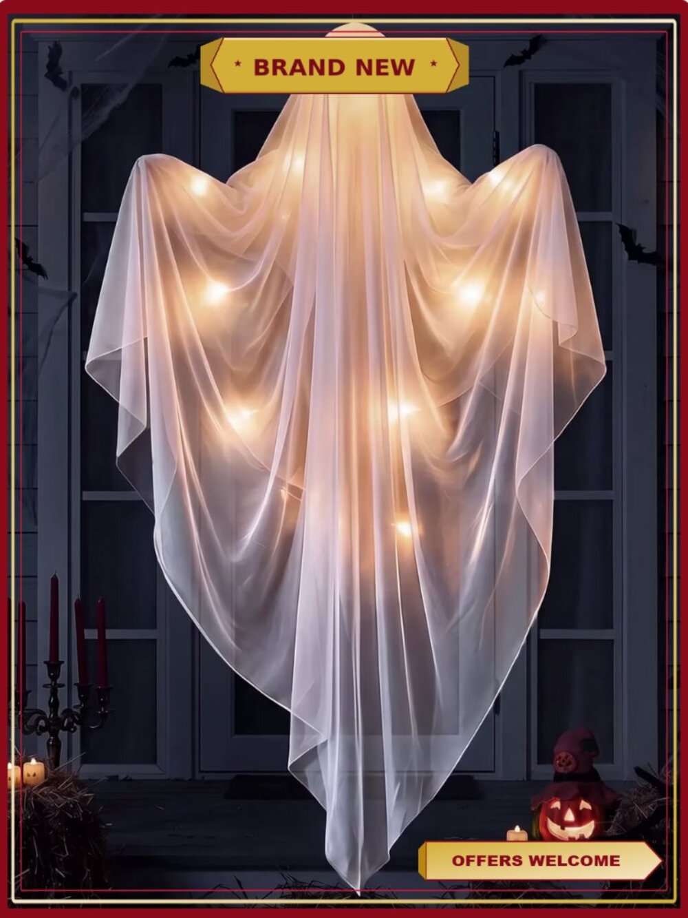 47in Light Up Hanging Ghost Halloween Decor Outdoor Porch Yard